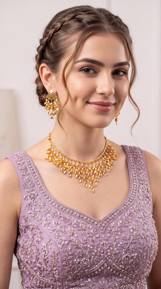 Traditional Pippal Patti  Pearl Choker Necklace Set/ Lightweight Jewelry/ Indian Jewelry/ Punjabi Jewelry/ Jaggo Wear/ Desi Jewelry