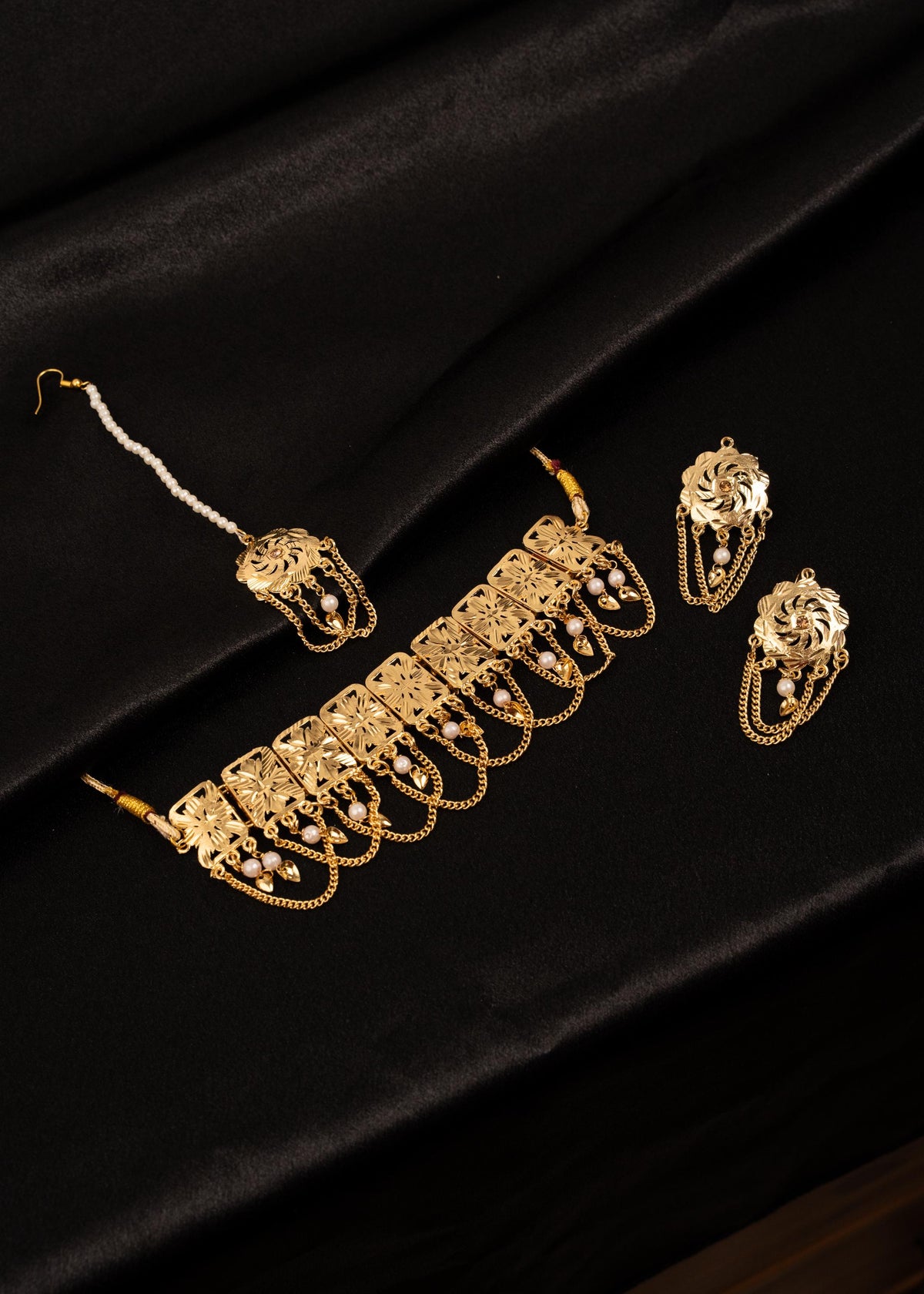 Traditional Pippal Patti Necklace Set/ Gold Tone Leave Necklace/ Indian Bridal Necklace/ Punjabi Gold Jewelry/ Desi Statement Necklace
