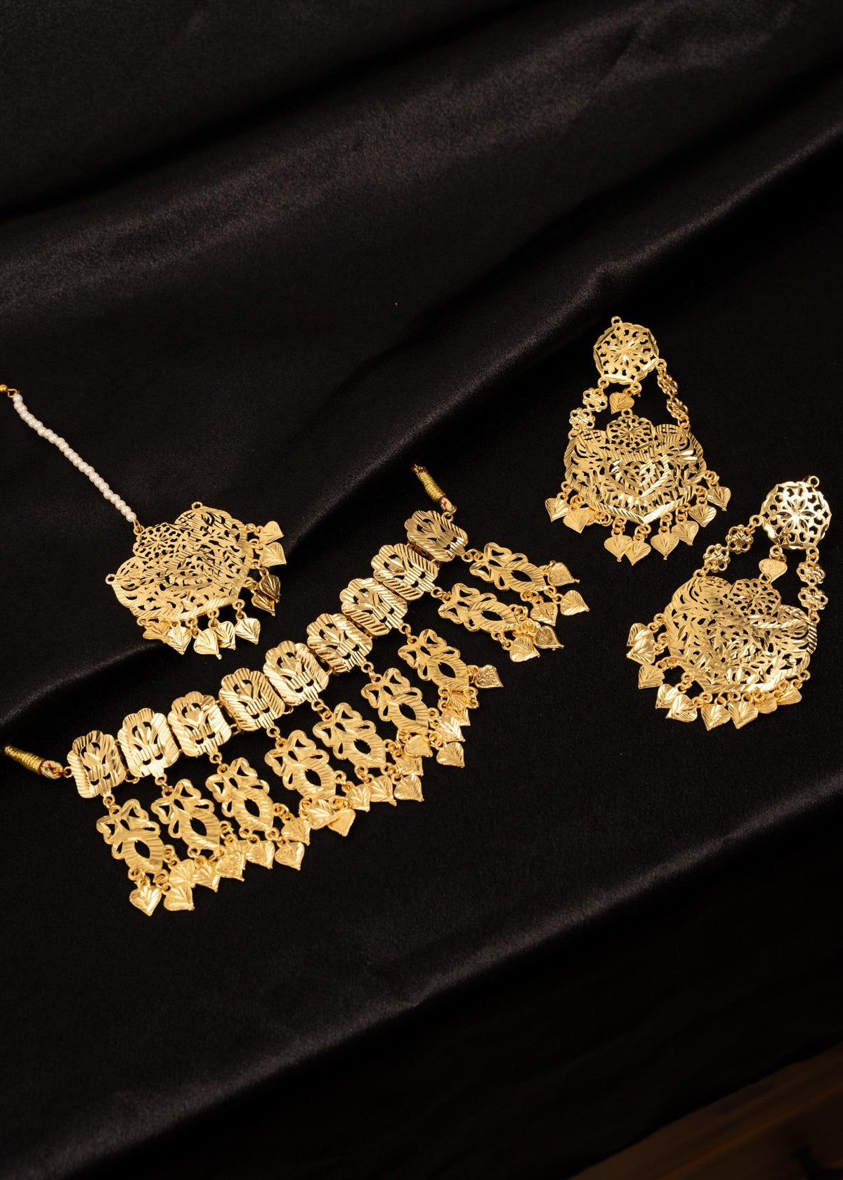 Traditional Pippal Patti Necklace Set/ Gold Tone Leave Necklace/ Indian Bridal Necklace/ Punjabi Gold Jewelry/ Desi Statement Necklace
