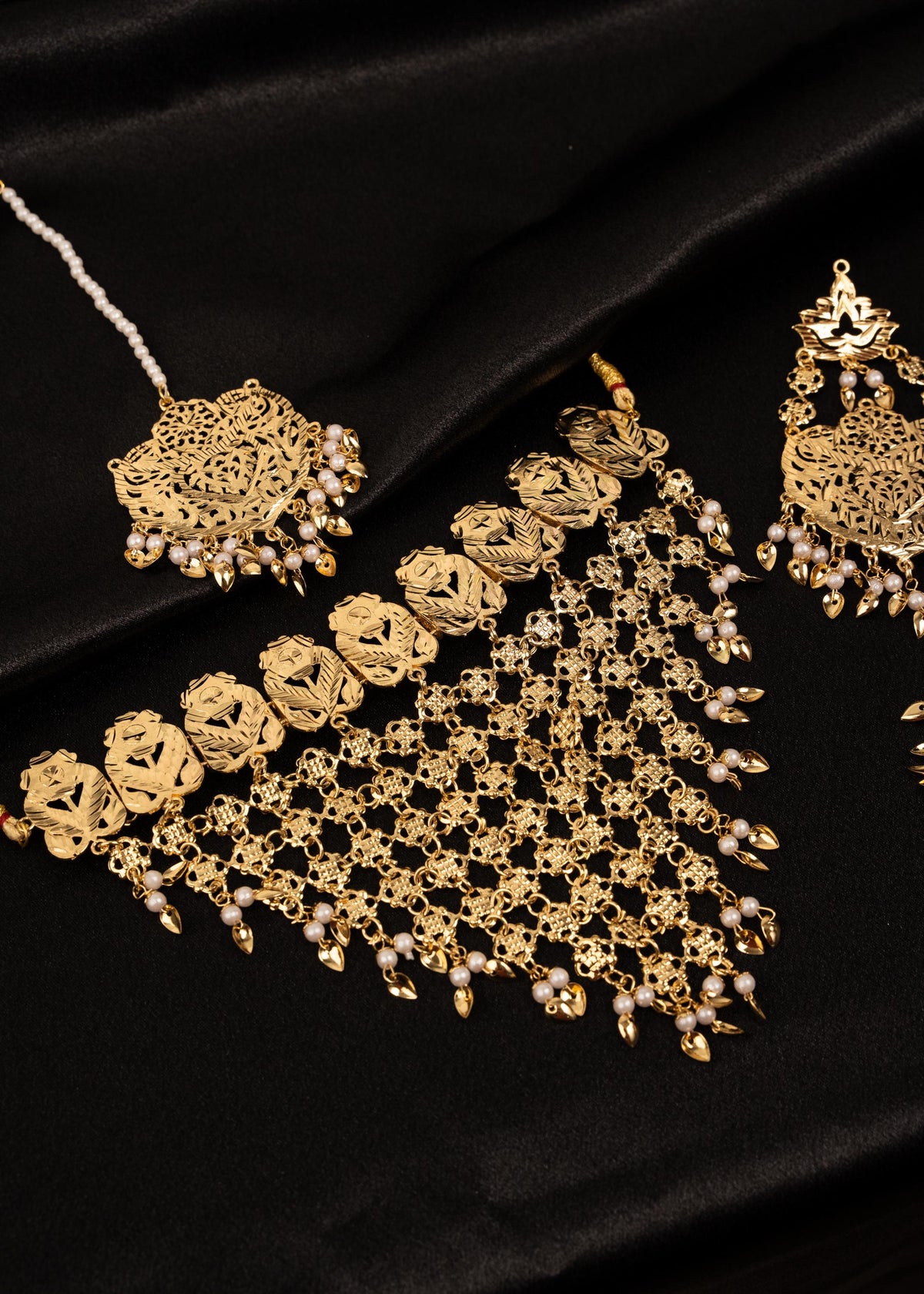 Waterfall  Pippal Patti Choker Necklace Set/ Gold Plated jewelry/ Traditional Jewelry/ Punjabi Wedding Jewelry/ Ethnic Necklace