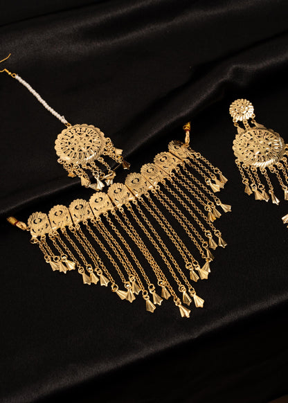 Waterfall  Pippal Patti Choker Necklace Set/ Gold Plated jewelry/ Traditional Jewelry/ Punjabi Wedding Jewelry/ Ethnic Necklace