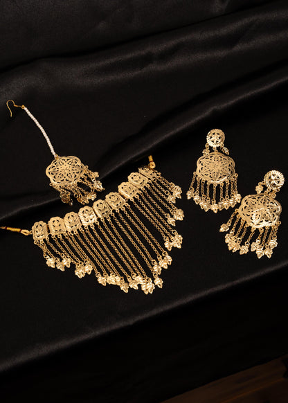 Waterfall  Pippal Patti Choker Necklace Set/ Gold Plated jewelry/ Traditional Jewelry/ Punjabi Wedding Jewelry/ Ethnic Necklace