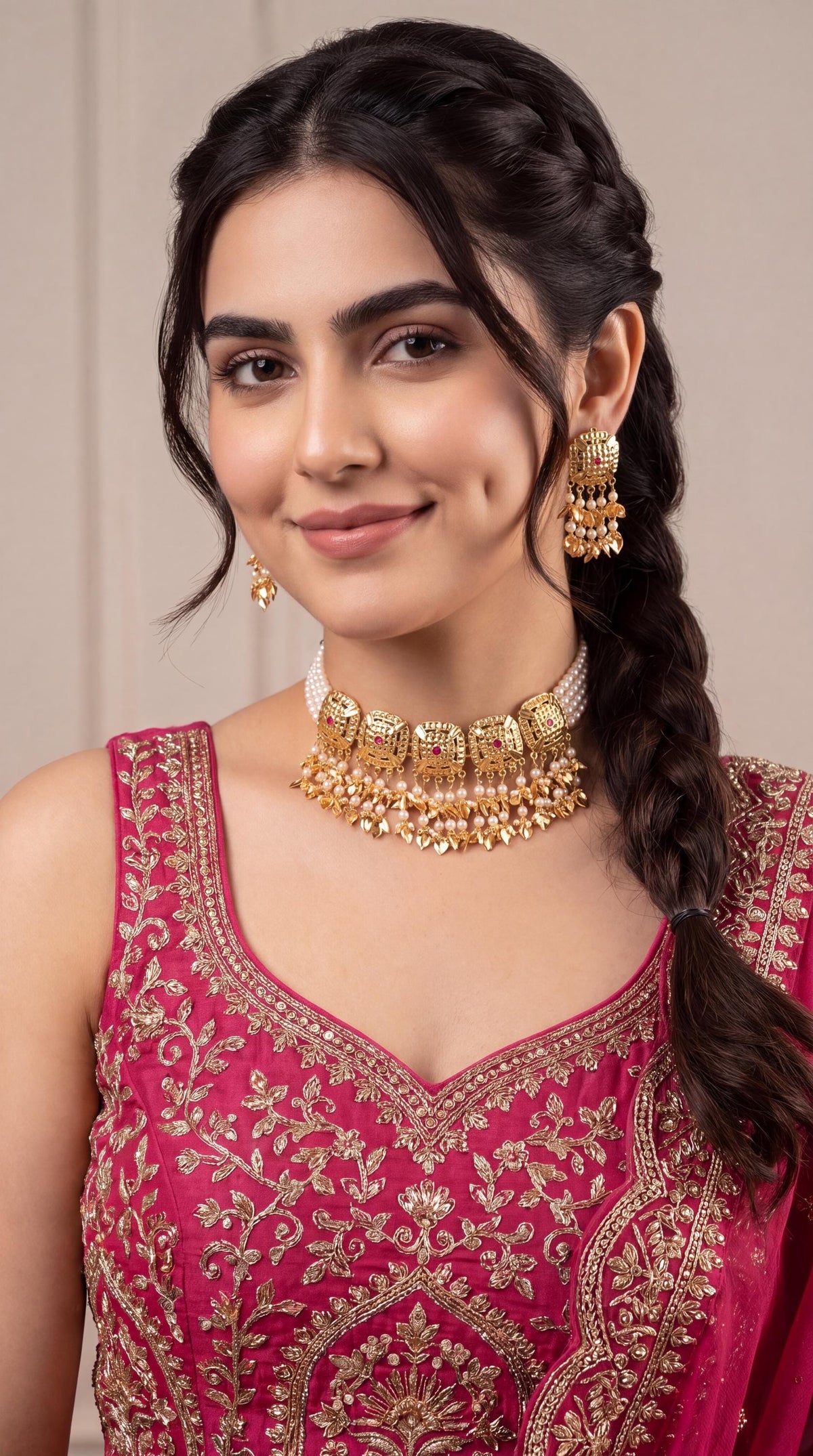 Heritage Pippal Patti Choker Necklace Set/ Traditional Jadau Jewelry/ Gold Plated Necklace Set/ Punjabi Jaggo Jewelry/ Golden Finish Jewelry