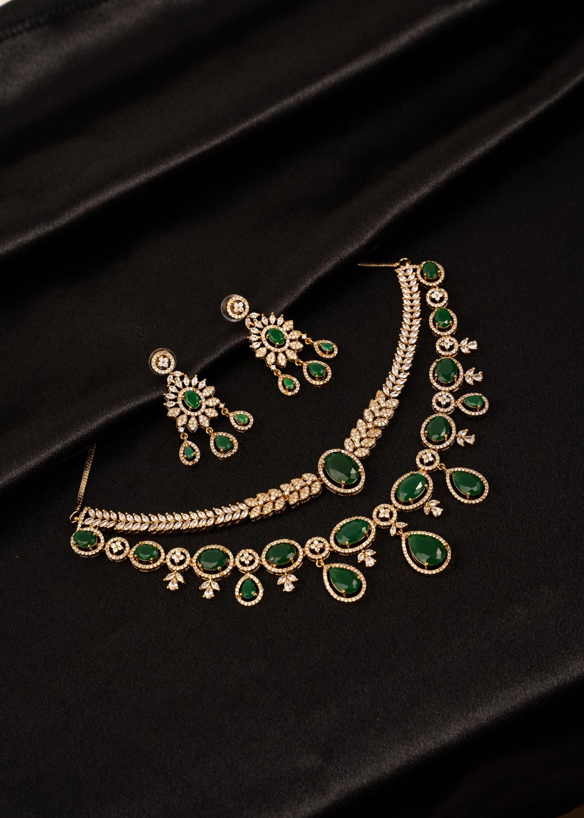 American Diamond Choker necklace Set/ CZ Bridal Necklace/ Statement Necklace/ Bollywood Jewelry/ Bridal Necklace/ Party Wear Jewelry/ Green