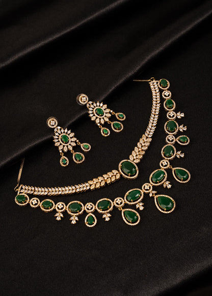 American Diamond Choker necklace Set/ CZ Bridal Necklace/ Statement Necklace/ Bollywood Jewelry/ Bridal Necklace/ Party Wear Jewelry/ Green