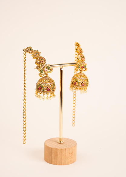 Moissanite Ear Chain Earrings/ Ear Cuff Drop Earrings/ Statement Earrings/ Party Wear Earrings/ Indian Wedding Jewelry/ Kundan Earrings