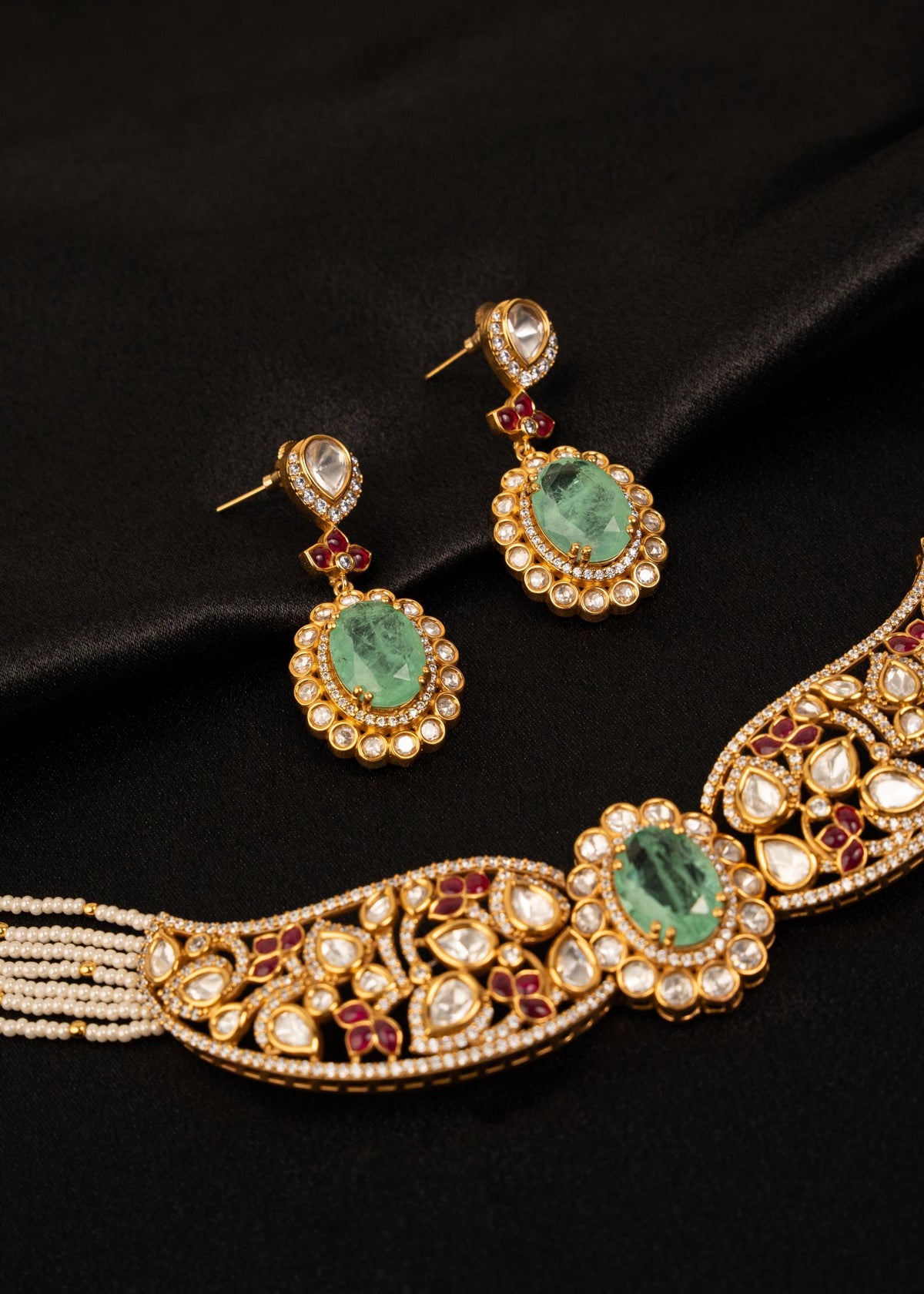Exclusive Kundan Necklace Set with Pearl Strands/ Indian Wedding Jewelry/ Statement Necklace/ Pearl Choker Necklace/ Bollywood Jewelry/ Mint