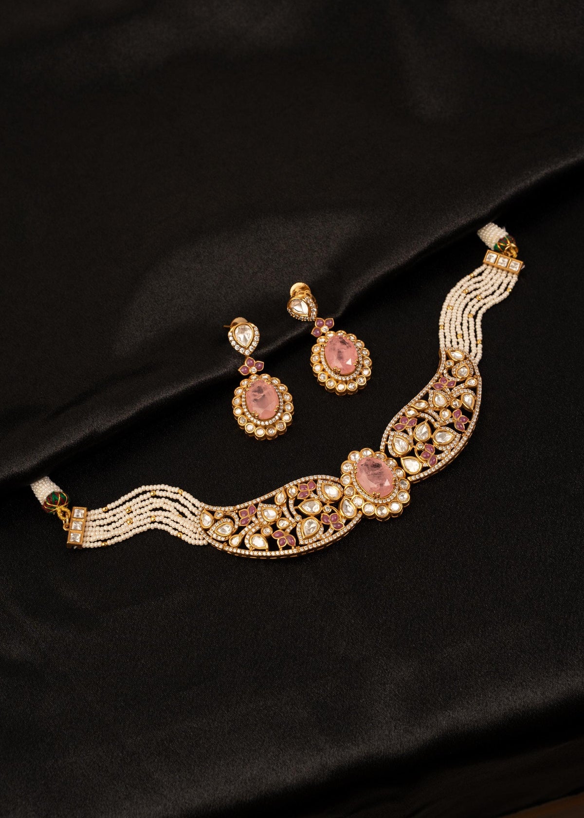 Exclusive Kundan Necklace Set with Pearl Strands/ Indian Wedding Jewelry/ Statement Necklace/ Pearl Choker Necklace/ Bollywood Jewelry/ Mint