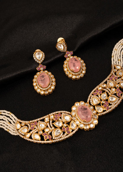 Exclusive Kundan Necklace Set with Pearl Strands/ Indian Wedding Jewelry/ Statement Necklace/ Pearl Choker Necklace/ Bollywood Jewelry/ Mint