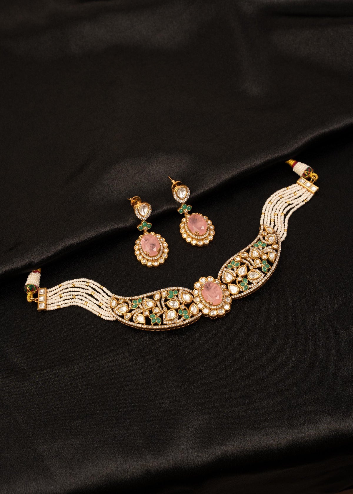 Exclusive Kundan Necklace Set with Pearl Strands/ Indian Wedding Jewelry/ Statement Necklace/ Pearl Choker Necklace/ Bollywood Jewelry/ Mint