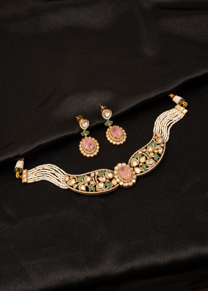 Exclusive Kundan Necklace Set with Pearl Strands/ Indian Wedding Jewelry/ Statement Necklace/ Pearl Choker Necklace/ Bollywood Jewelry/ Mint