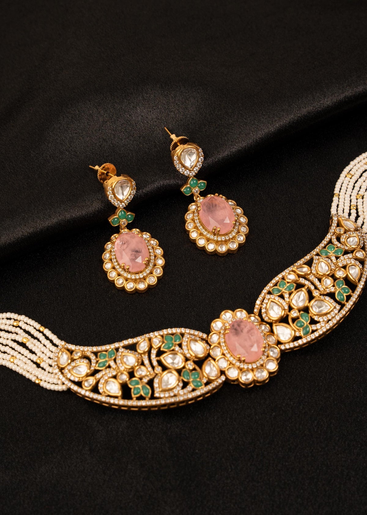 Exclusive Kundan Necklace Set with Pearl Strands/ Indian Wedding Jewelry/ Statement Necklace/ Pearl Choker Necklace/ Bollywood Jewelry/ Mint
