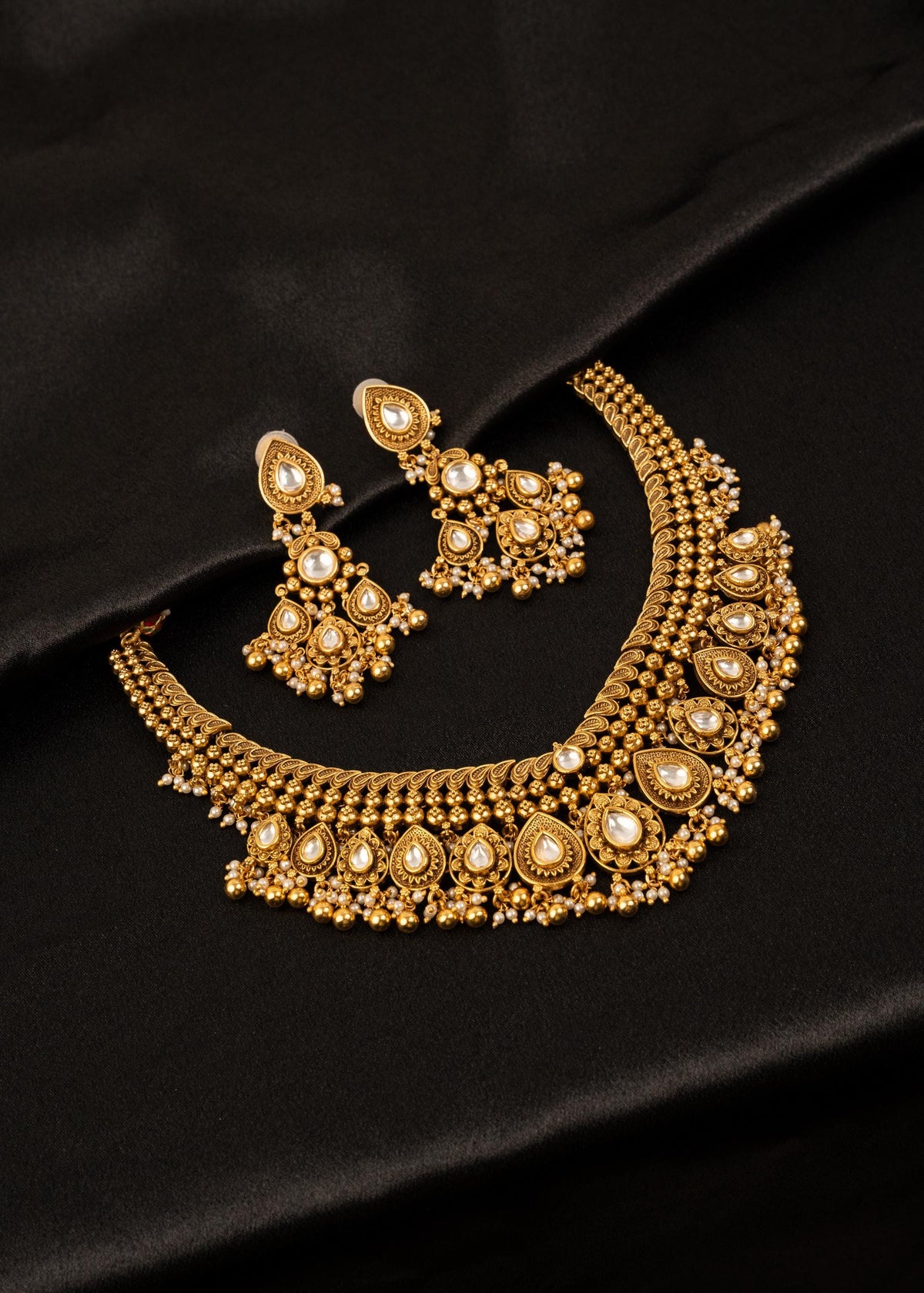 Premium Antique Gold Kundan Choker Necklace Set/ Indian Wedding Jewelry/ Traditional Jewelry/ Statement Jewelry/ Traditional Jewelry/