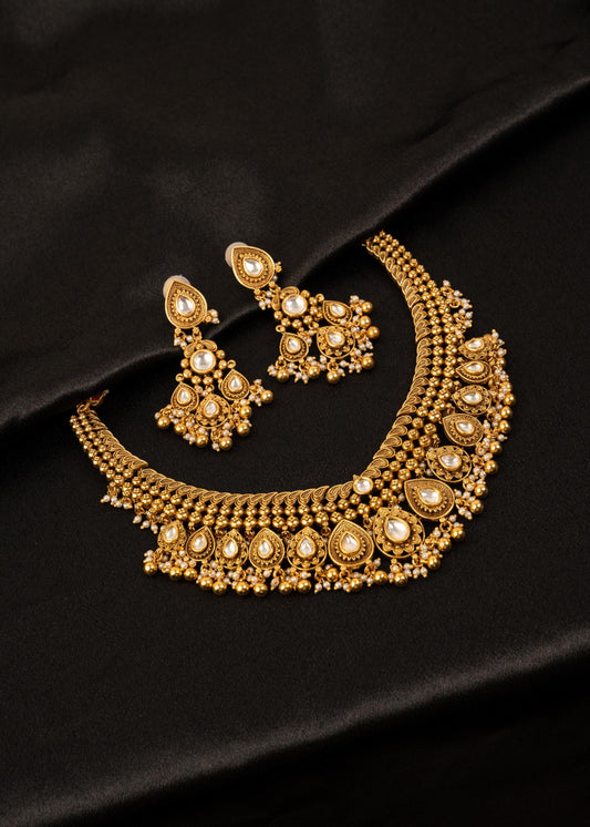 Premium Antique Gold Kundan Choker Necklace Set/ Indian Wedding Jewelry/ Traditional Jewelry/ Statement Jewelry/ Traditional Jewelry/