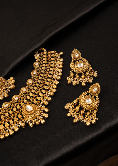 Premium Gold Plated Kundan Bridal Choker Necklace Set with Maang Tikka/ Traditional Jewelry/ Indian Wedding Necklace/ Bridal Jewelry