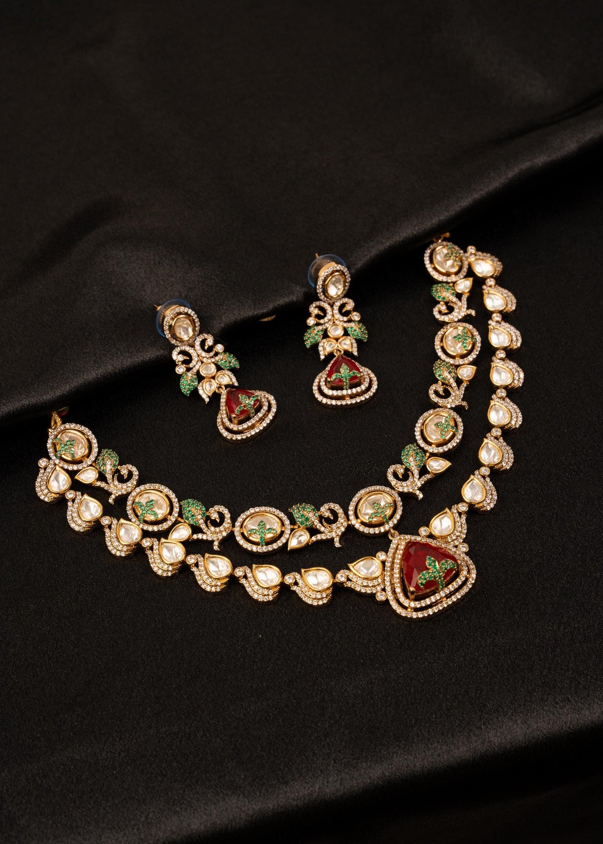 High Quality Red & Green Kundan Choker Necklace Set/ Layered Necklace/ Pearl Choker Necklace/ Indian Wedding Jewelry/ Statement Jewelry