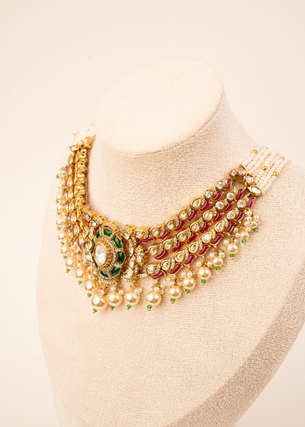 Premium Kundan Pearl Choker Necklace Set/ Kundan Moissanite Necklace/ Indian Jewelry/ Bollywood Jewelry/ Wedding Jewelry/  Green Necklace