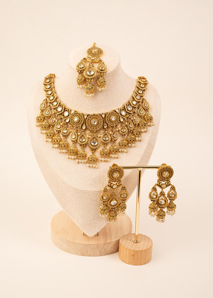 High Quality Kundan Choker Necklace Set With Maang Tikka/ Gold Plated Jewelry/ Antique Jewelry/ Statement Necklace/ Indian Wedding Jewelry