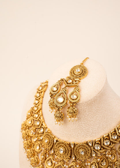High Quality Kundan Choker Necklace Set With Maang Tikka/ Gold Plated Jewelry/ Antique Jewelry/ Statement Necklace/ Indian Wedding Jewelry