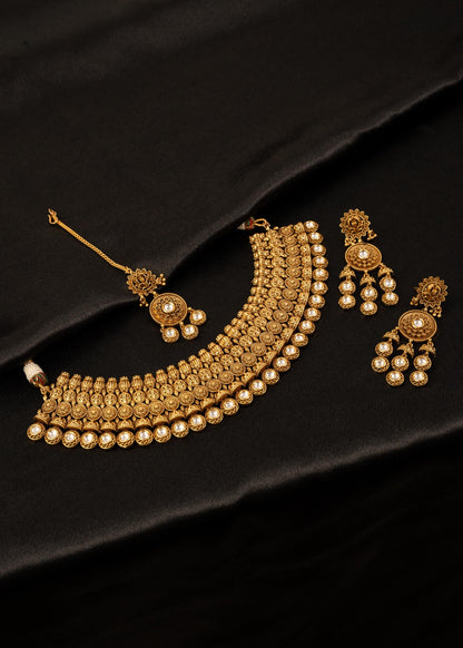 Premium Bridal Kundan Choker Necklace Set with Maang Tikka/ Indian Jewelry/ Wedding Jewelry/ Traditional Necklace/ Gold Plated Jewelry
