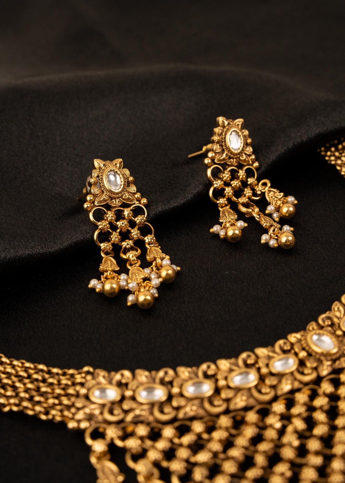 Premium Gold Plated Kundan Waterfall Choker Necklace Set/ Indian Jewelry/ Antique Jewelry/ Traditional Jewelry/ Indian Wedding Jewelry