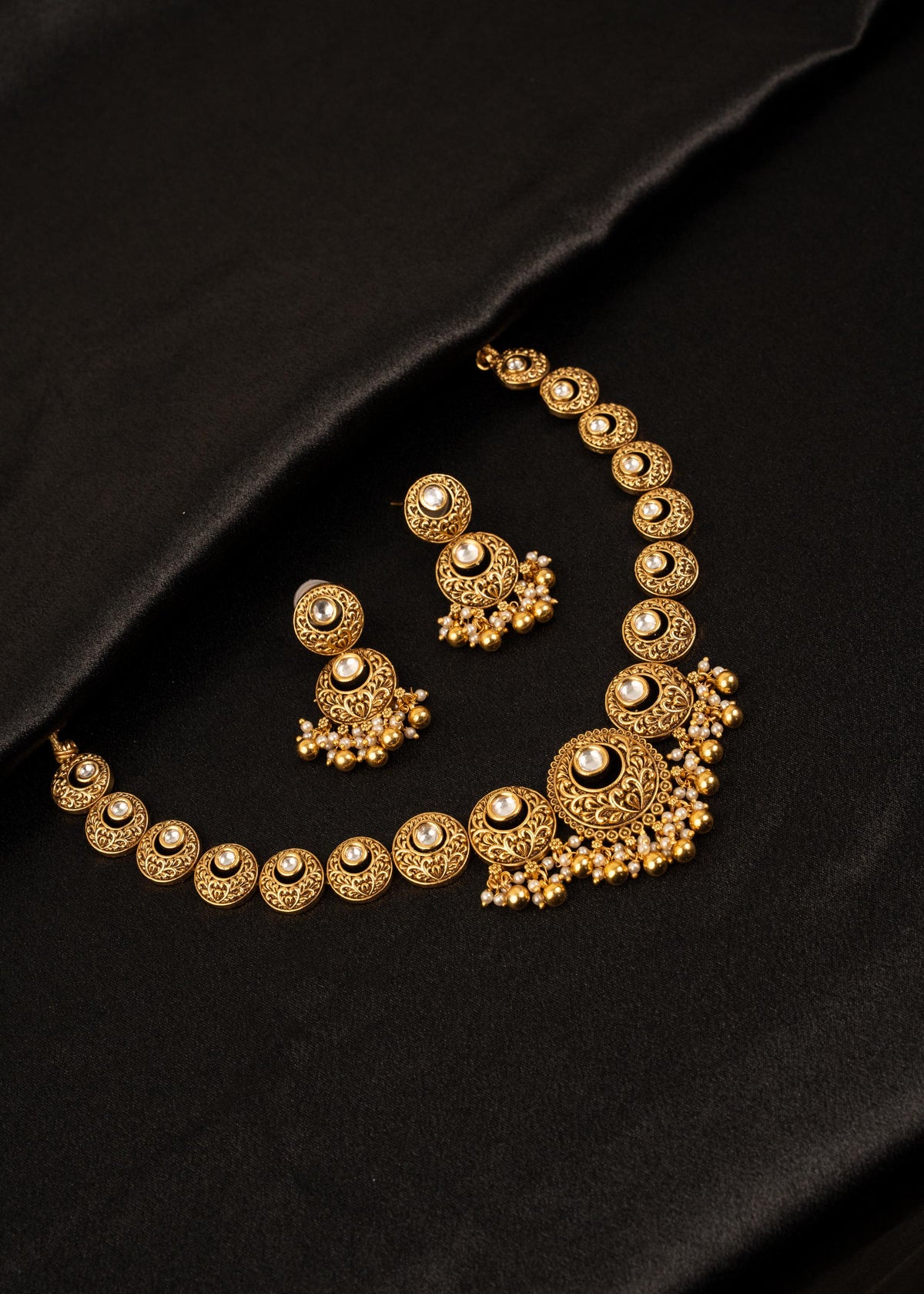 Premium Antique Gold Choker Necklace Set/ Indian Wedding Jewelry/ Kundan Choker Necklace/ Statement Jewelry/ Pakistani Jewelry/ Bridal Wear