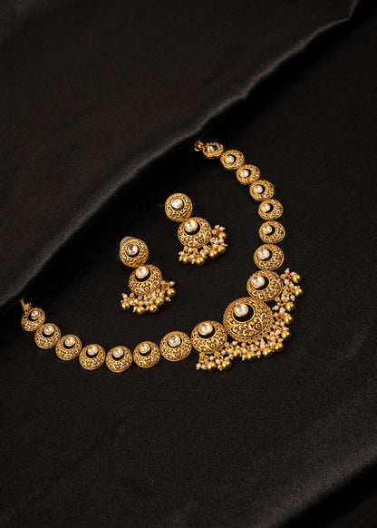 Premium Antique Gold Choker Necklace Set/ Indian Wedding Jewelry/ Kundan Choker Necklace/ Statement Jewelry/ Pakistani Jewelry/ Bridal Wear