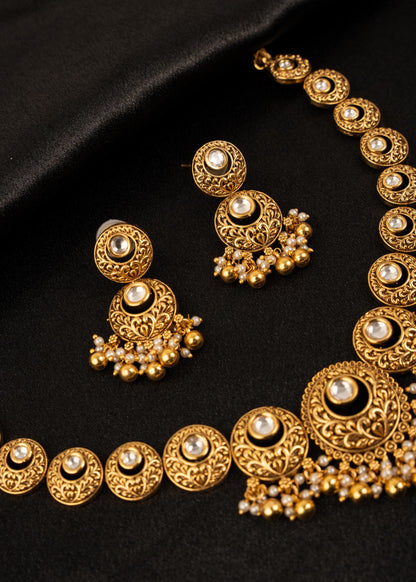 Premium Antique Gold Choker Necklace Set/ Indian Wedding Jewelry/ Kundan Choker Necklace/ Statement Jewelry/ Pakistani Jewelry/ Bridal Wear