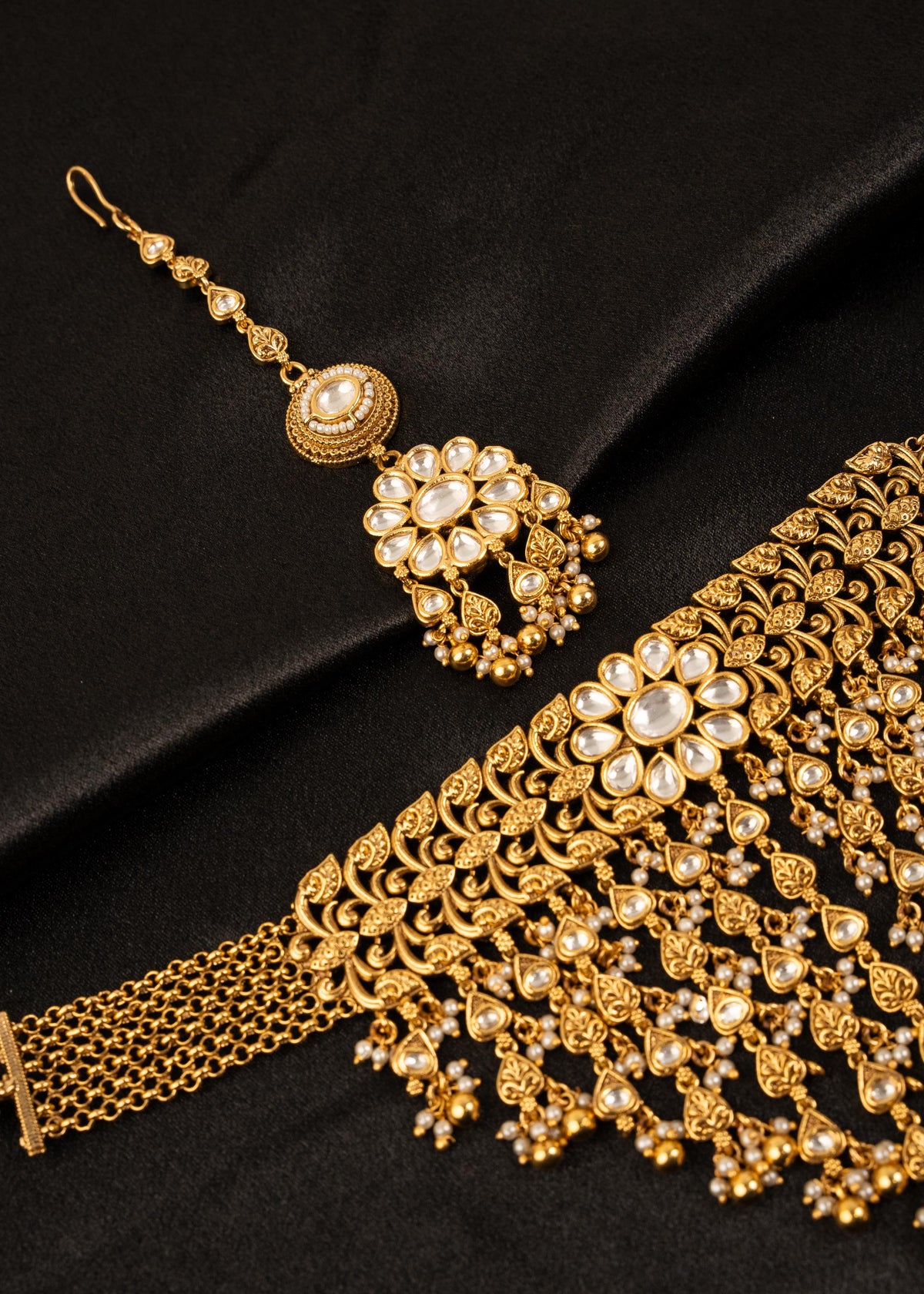 High Quality Kundan Choker Necklace Set With Maang Tikka/ Waterfall Necklace/ Indian Jewelry/ Traditional Necklace/ Indian Wedding Necklace