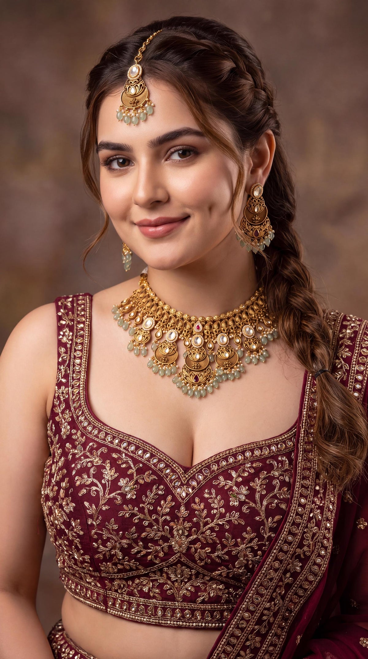 High Quality Gold Plated Bridal Necklace Set/ Green Beaded Jewelry/ Indian Wedding Necklace/ Antique Gold Jewelry/ South Indian Jewelry