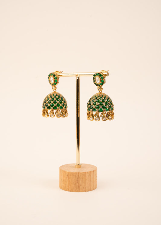 Premium Kundan Jhumkas/ Indian Jewelry/ Minimalist Jhumki/ Wedding Jewelry/ Party Wear/ Lightweight Jewelry/ Bridesmaid Jewelry/ Green/ Ruby