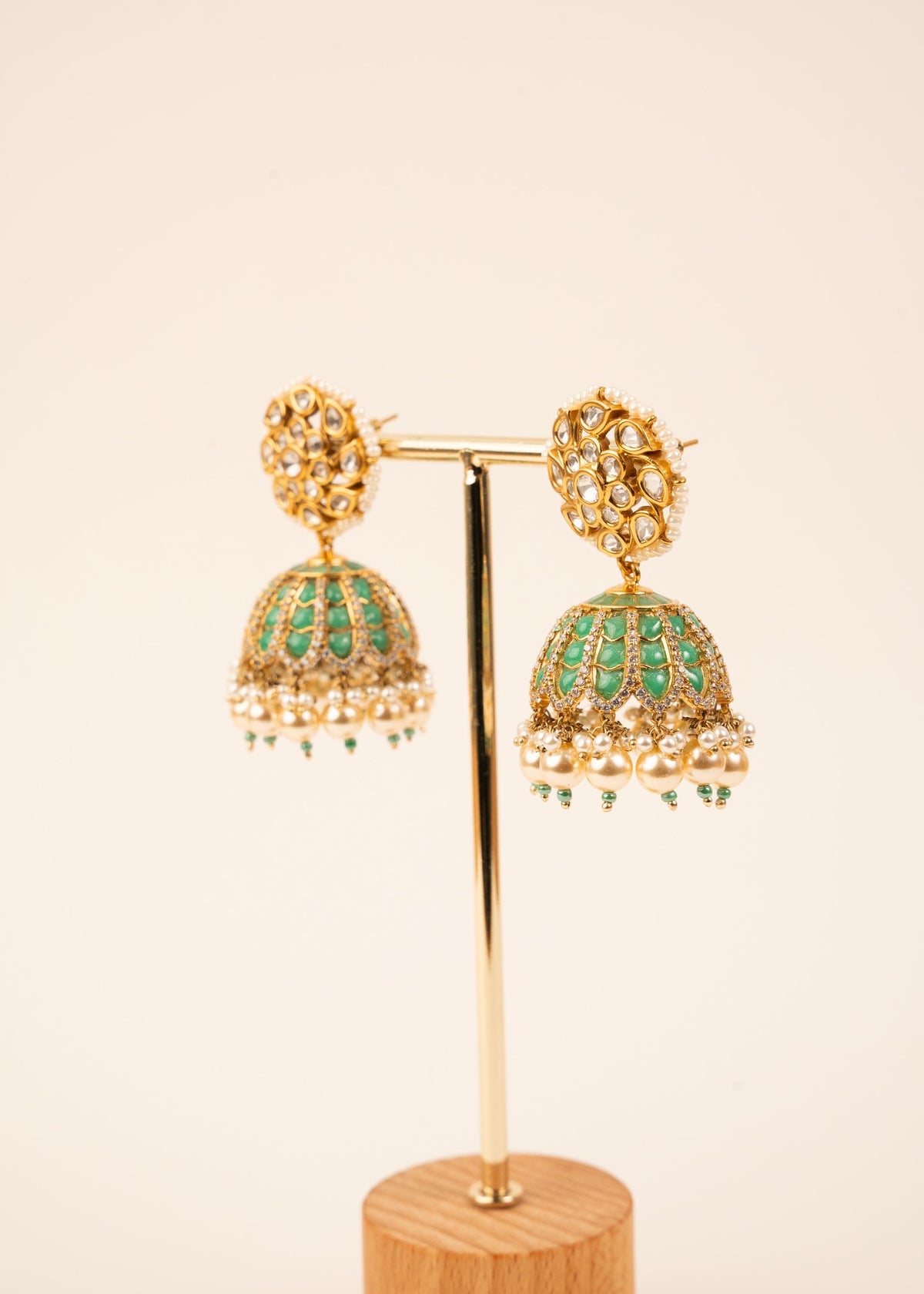 High Quality Kundan Pearl Jhumkas Set/ Gold Plated Jhumki/ Indian Jewelry/ Pakistani Jewelry/ Statement Earrings/ Wedding Jewelry/ Green