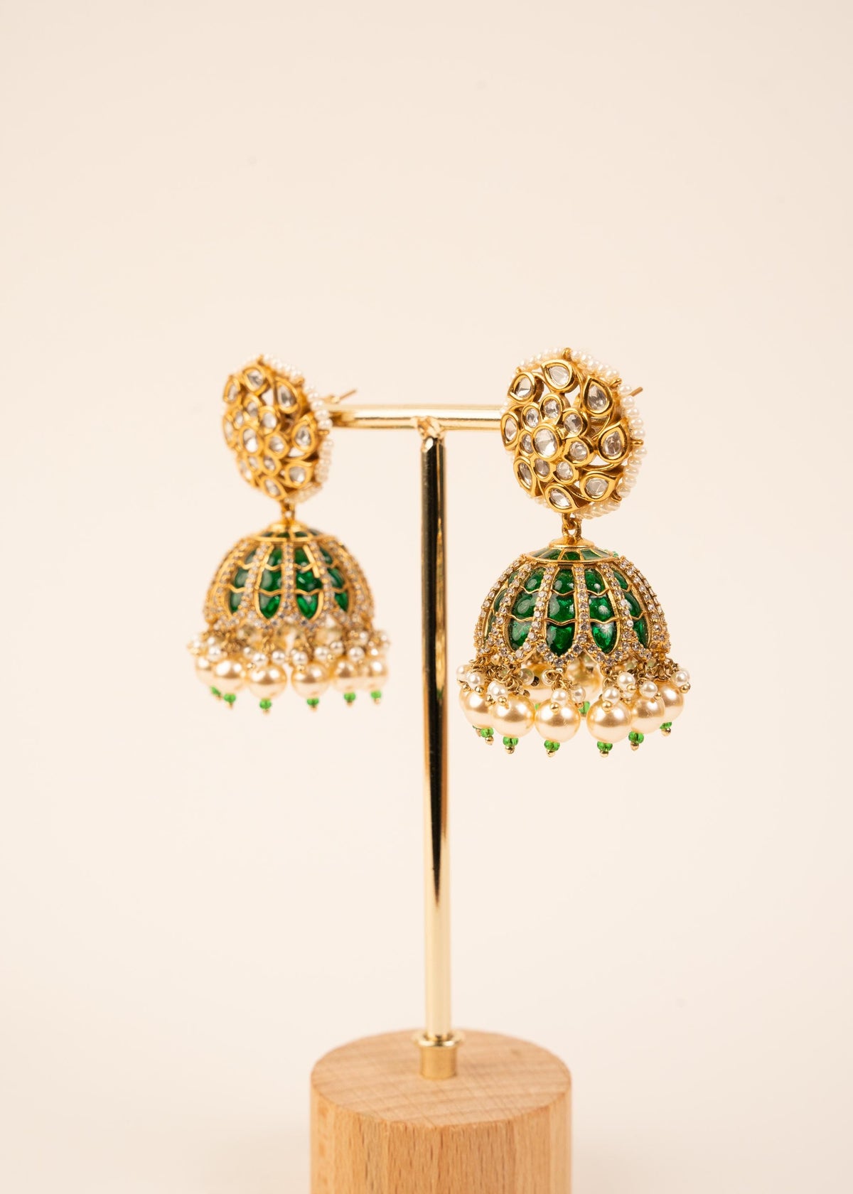 High Quality Kundan Pearl Jhumkas Set/ Gold Plated Jhumki/ Indian Jewelry/ Pakistani Jewelry/ Statement Earrings/ Wedding Jewelry/ Green