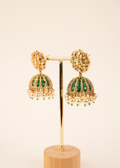 High Quality Kundan Pearl Jhumkas Set/ Gold Plated Jhumki/ Indian Jewelry/ Pakistani Jewelry/ Statement Earrings/ Wedding Jewelry/ Green
