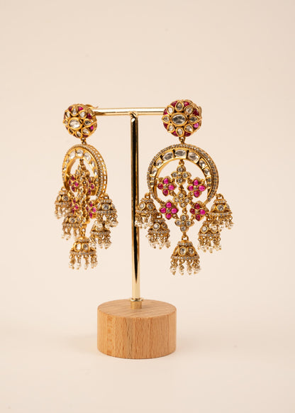 Premium Kundan Chandelier Earrings/ Chandbali Jhumka Earrings/ Statement Earrings/ Bollywood Jewelry/ Gold Plated Jhumka Earrings/ Ruby