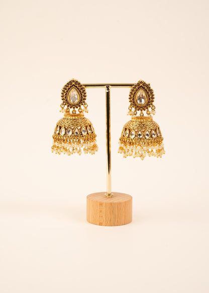 High Quality Bridal Kundan Jhumkas/ Gold Plated Jhumki/ Indian Jewelry/ Wedding Earrings/ Statement Jhumkas/ Bridal Wear/ Antique Gold