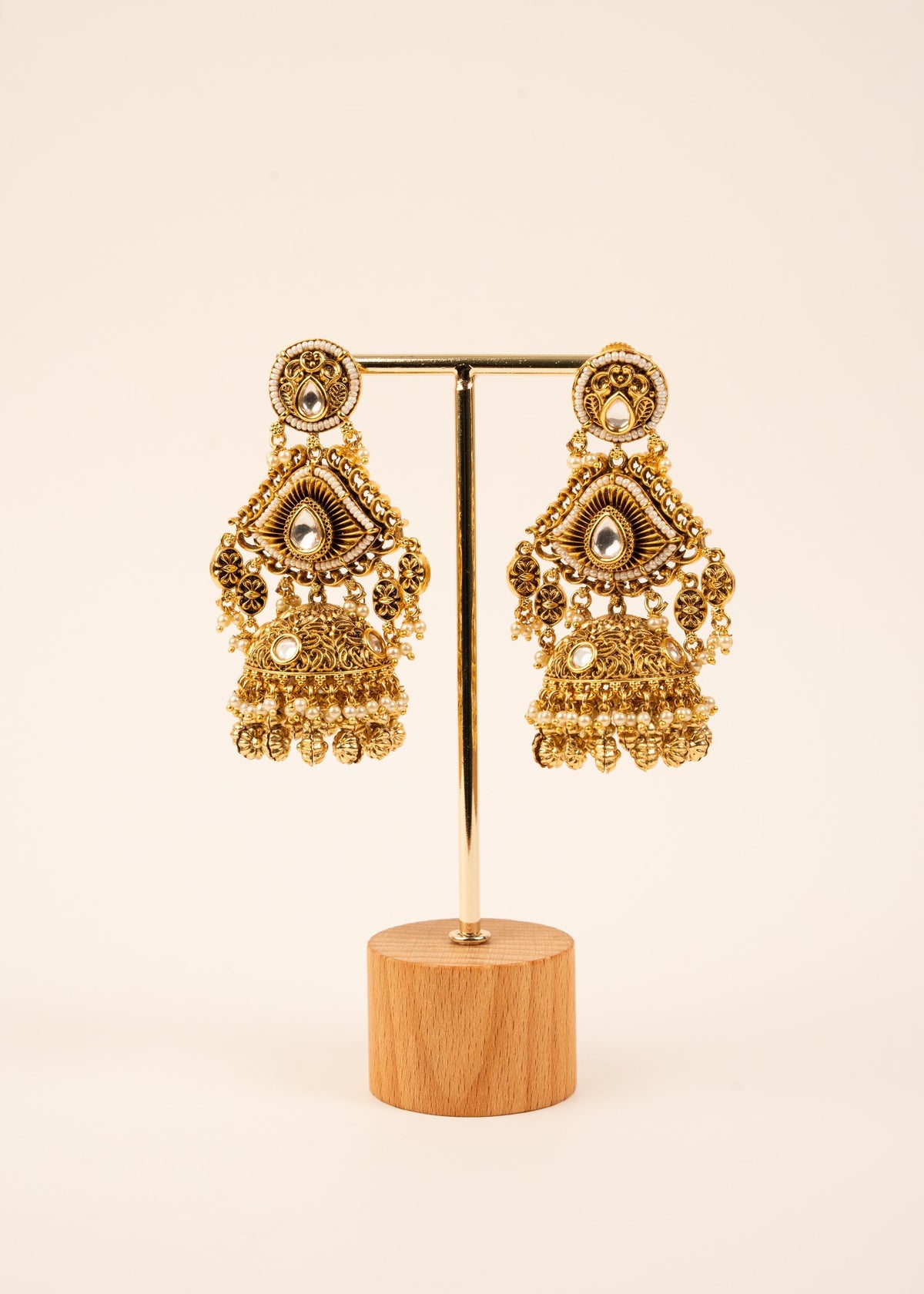 High Quality Bridal Kundan Jhumkas/ Gold Plated Jhumki/ Indian Jewelry/ Wedding Earrings/ Statement Jhumkas/ Bridal Wear/ Antique Gold