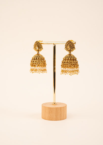 Premium Gold Plated Beaded Jhumkas/ Indian Jewelry/ Lightweight Jhumki/ Antique Jewelry/ Bridal Jewelry/ Indian Earrings/ Statement Earrings