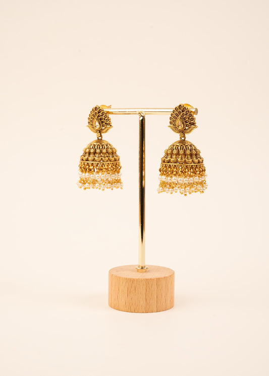 Premium Gold Plated Beaded Jhumkas/ Indian Jewelry/ Lightweight Jhumki/ Antique Jewelry/ Bridal Jewelry/ Indian Earrings/ Statement Earrings