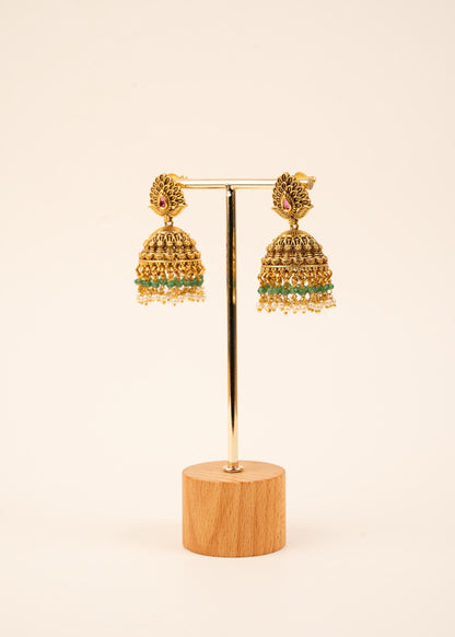 Premium Gold Plated Beaded Jhumkas/ Indian Jewelry/ Lightweight Jhumki/ Antique Jewelry/ Bridal Jewelry/ Indian Earrings/ Statement Earrings