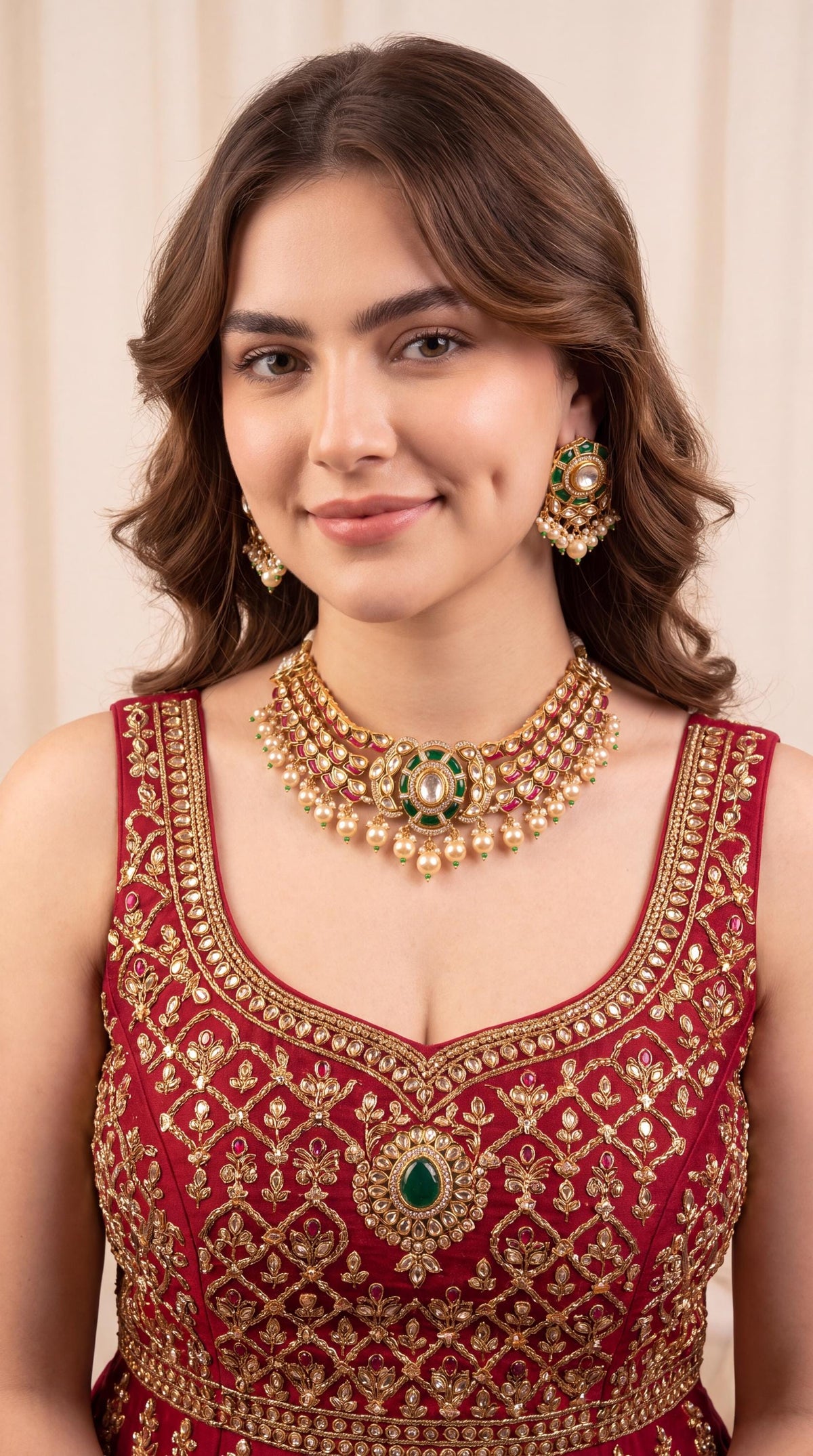 Premium Kundan Pearl Choker Necklace Set/ Kundan Moissanite Necklace/ Indian Jewelry/ Bollywood Jewelry/ Wedding Jewelry/  Green Necklace