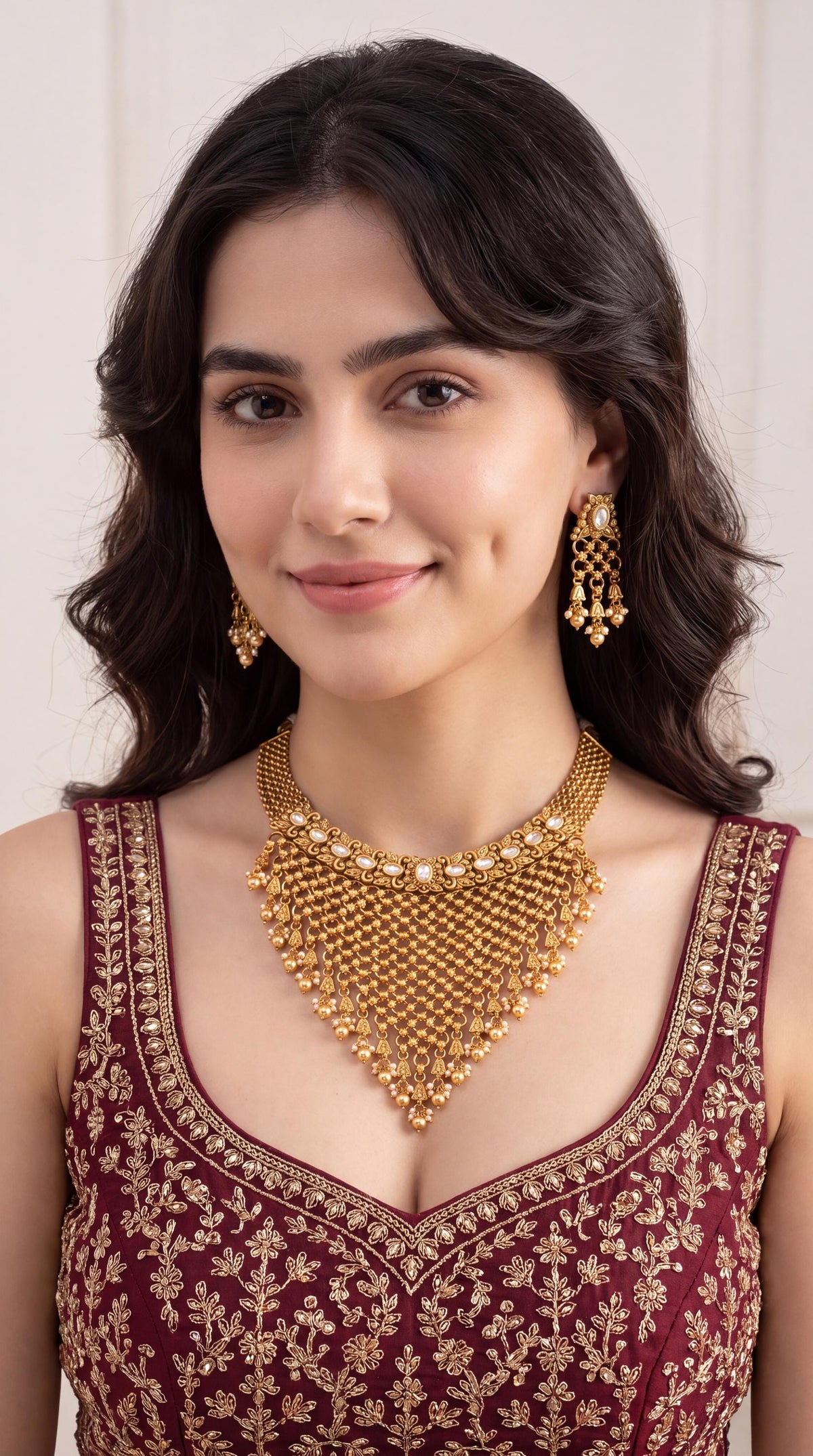 Premium Gold Plated Kundan Waterfall Choker Necklace Set/ Indian Jewelry/ Antique Jewelry/ Traditional Jewelry/ Indian Wedding Jewelry