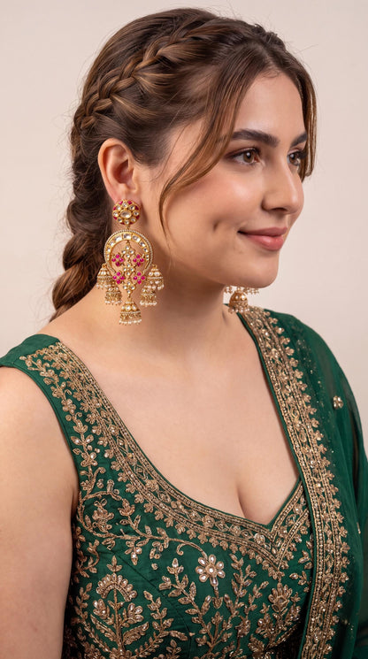Premium Kundan Chandelier Earrings/ Chandbali Jhumka Earrings/ Statement Earrings/ Bollywood Jewelry/ Gold Plated Jhumka Earrings/ Ruby