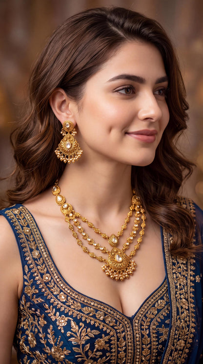 Premium Kundan Layered Necklace Set/ Indian Jewelry/ Wedding Choker Necklace/ Statement Necklace/ Pakistani Jewelry/ Bridal Necklace Set/
