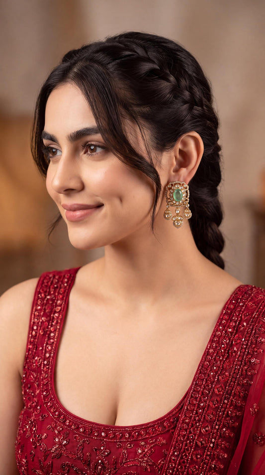 Premium Kundan Stud Earrings/ Indian Jewelry/ Party Wear Earrings/ Traditional Jewelry/ Gold Plated Earrings/ Wedding Jewelry/ Jhumkas/ Mint