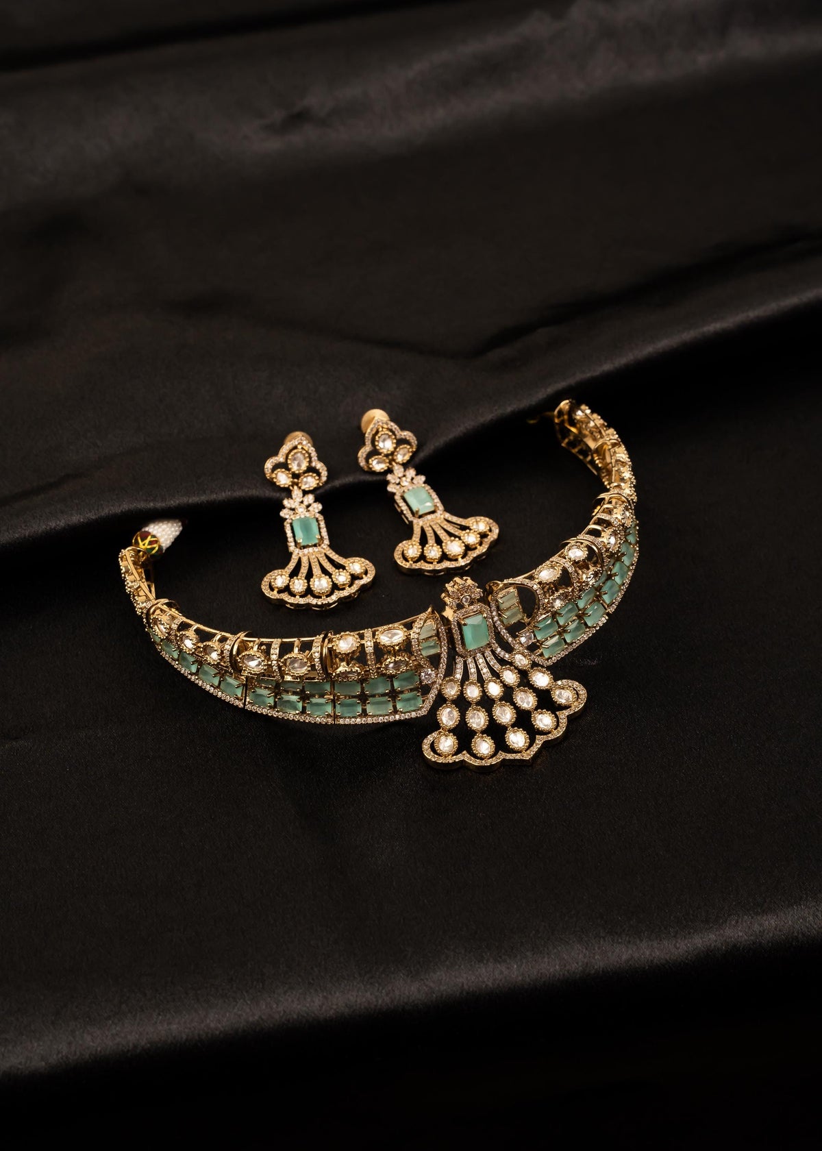 Designer American Diamond Choker Necklace Set/ Statement Bridal Jewelry/ Gold Plated Jewelry/ Bollywood Jewelry/ Indian Jewelry/ Blue