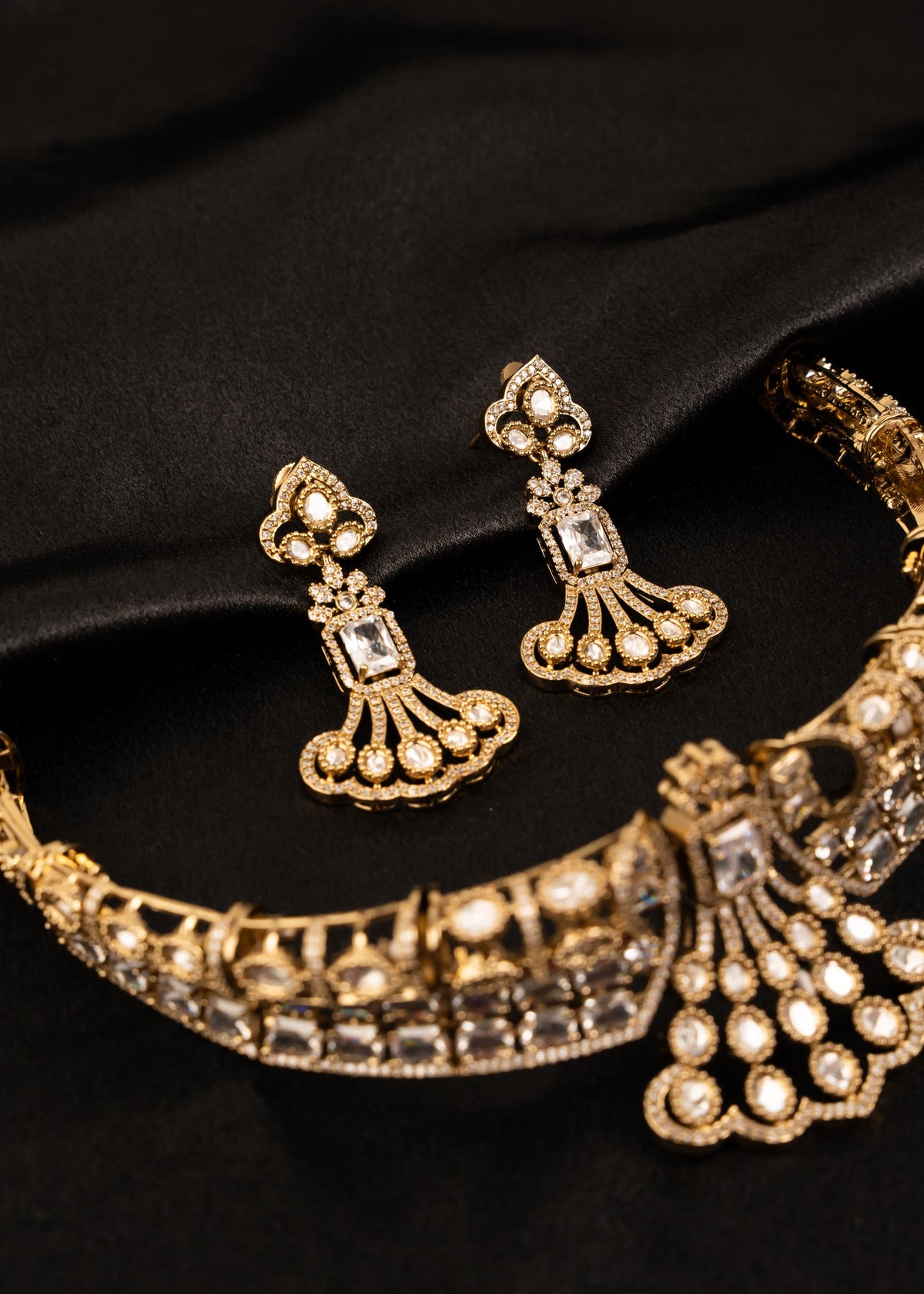 Designer American Diamond Choker Necklace Set/ Statement Bridal Jewelry/ Gold Plated Jewelry/ Bollywood Jewelry/ Indian Jewelry/ Blue