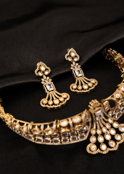 Designer American Diamond Choker Necklace Set/ Statement Bridal Jewelry/ Gold Plated Jewelry/ Bollywood Jewelry/ Indian Jewelry/ Blue