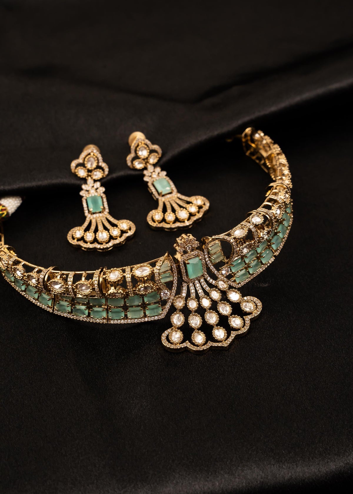 Designer American Diamond Choker Necklace Set/ Statement Bridal Jewelry/ Gold Plated Jewelry/ Bollywood Jewelry/ Indian Jewelry/ Blue