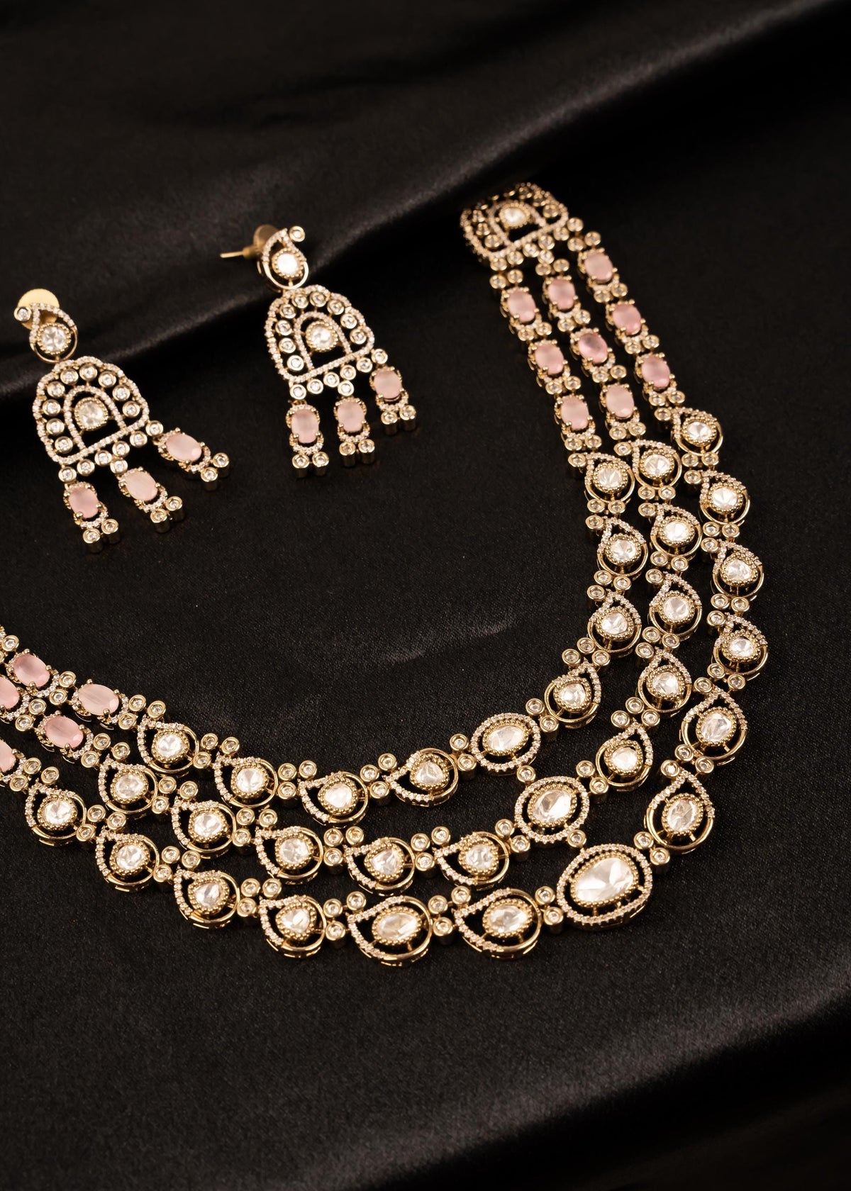 Premium Kundan Triple Layered Choker Nceklace Set/ Reception Wear/ Indian Wedding Jewelry/ Gold Plated Necklace/ Wedding Jewelry/ Multi
